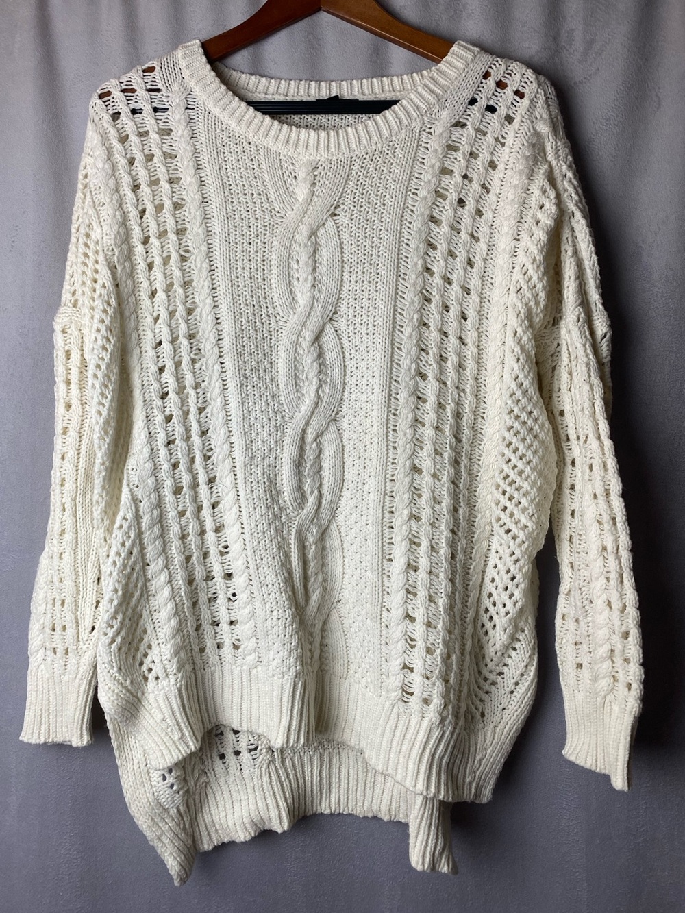 Express Fisherman Cream Open-Stitch Cable Knit Cottagecore Coastal Sweater XS